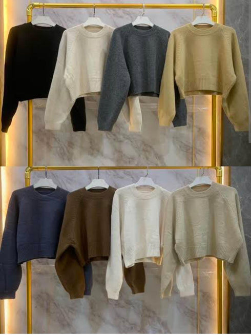 Casual Ladies Wide Sleeves Crop Sweaters